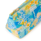 blue floral ocean themed with yellow color and shells beach pouch