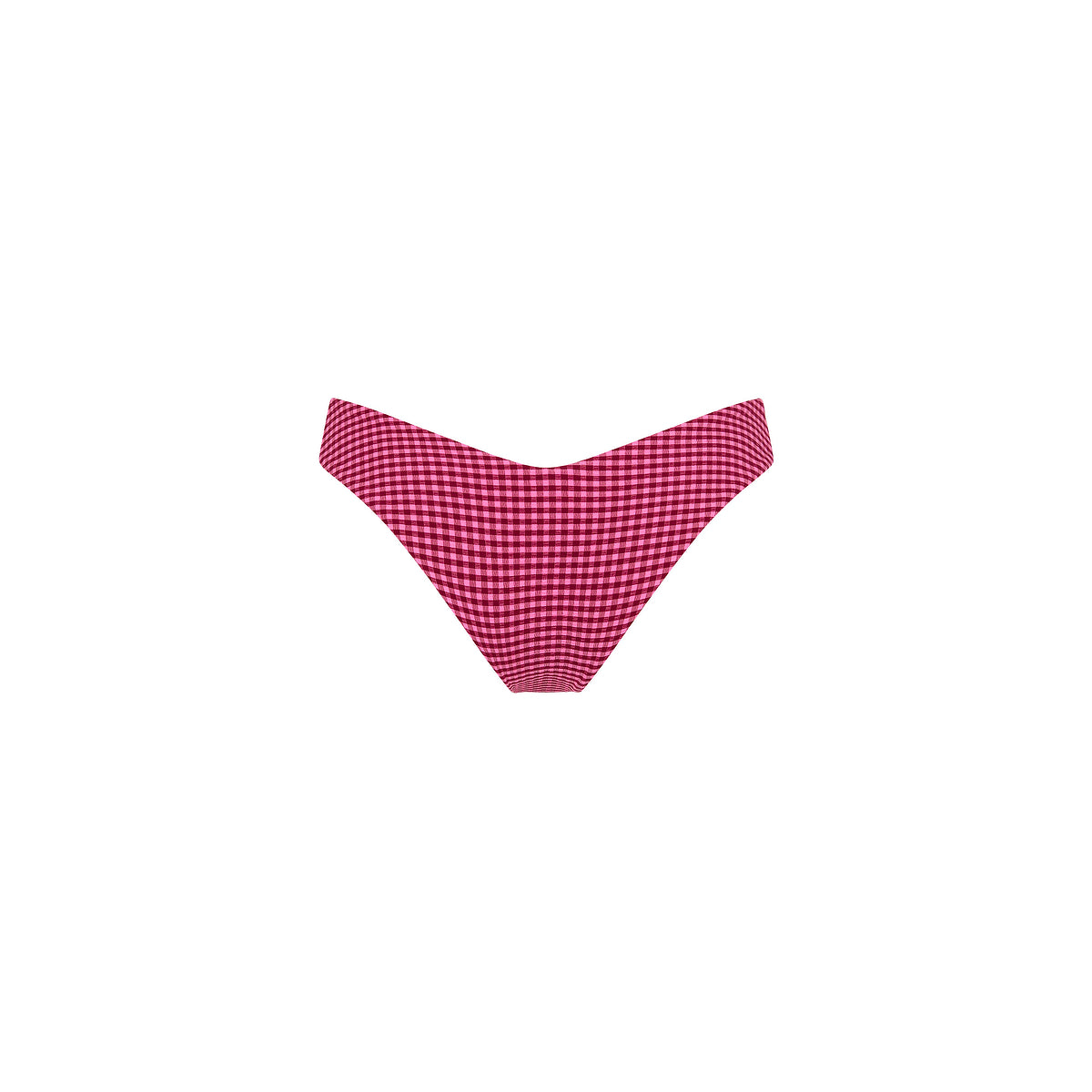 Red and white checkered bikini bottom on a white background