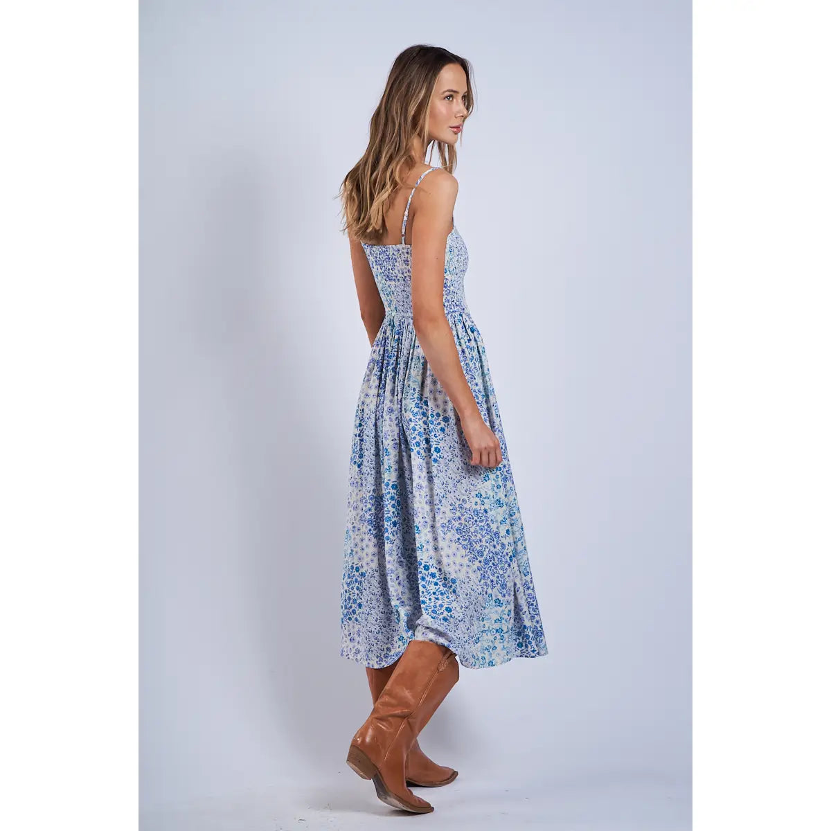 Blue Floral Patch Midi Dress