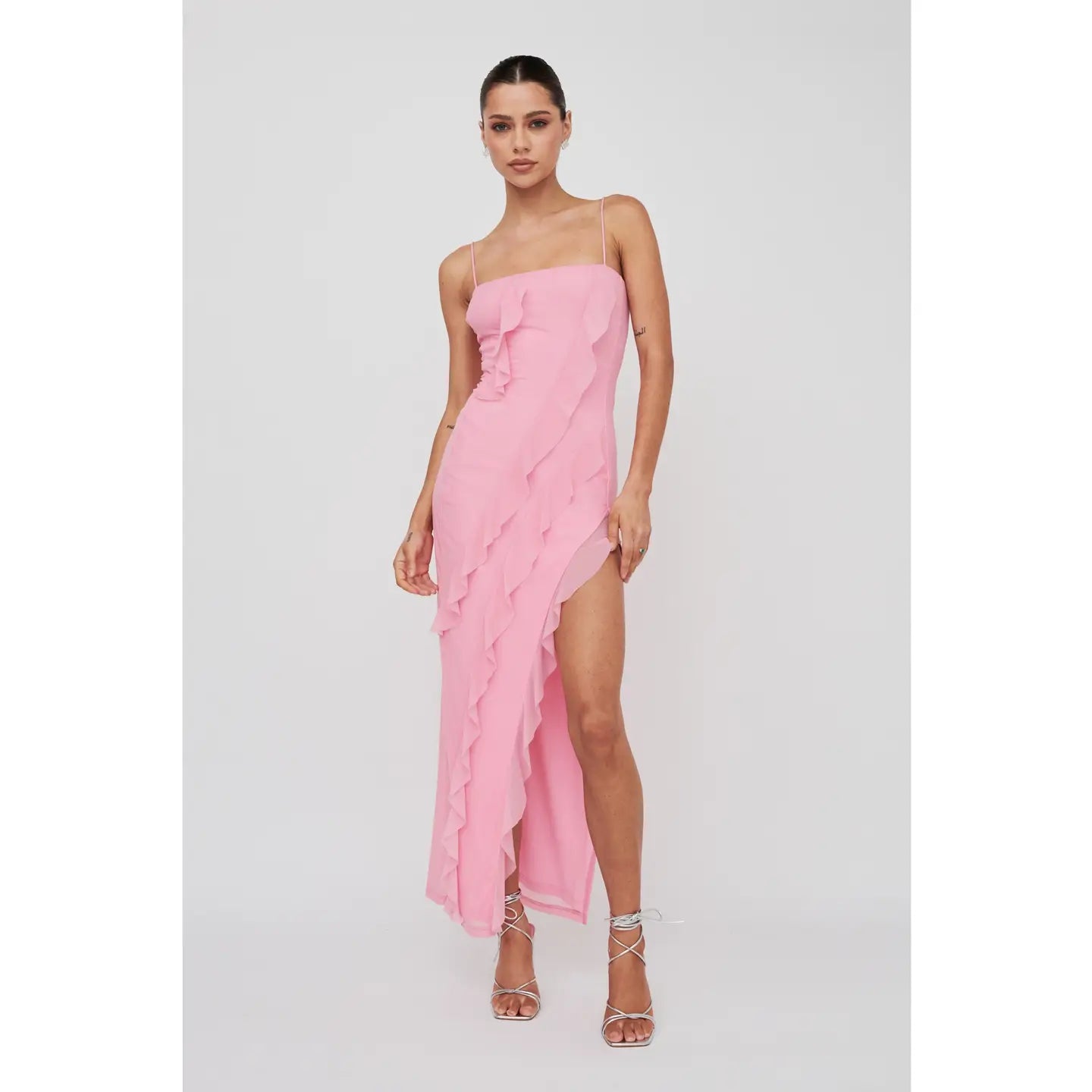Bodycon Mesh Frill Maxi Dress A Diamond in the North Bodycon Mesh Frill Maxi Dress A Diamond in the North