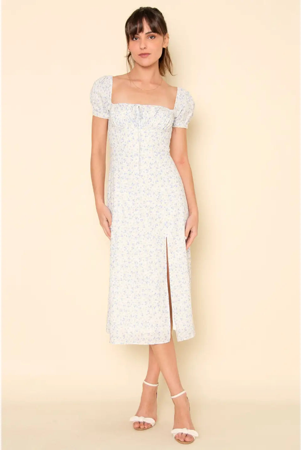 Blue Floral Patch Midi Dress