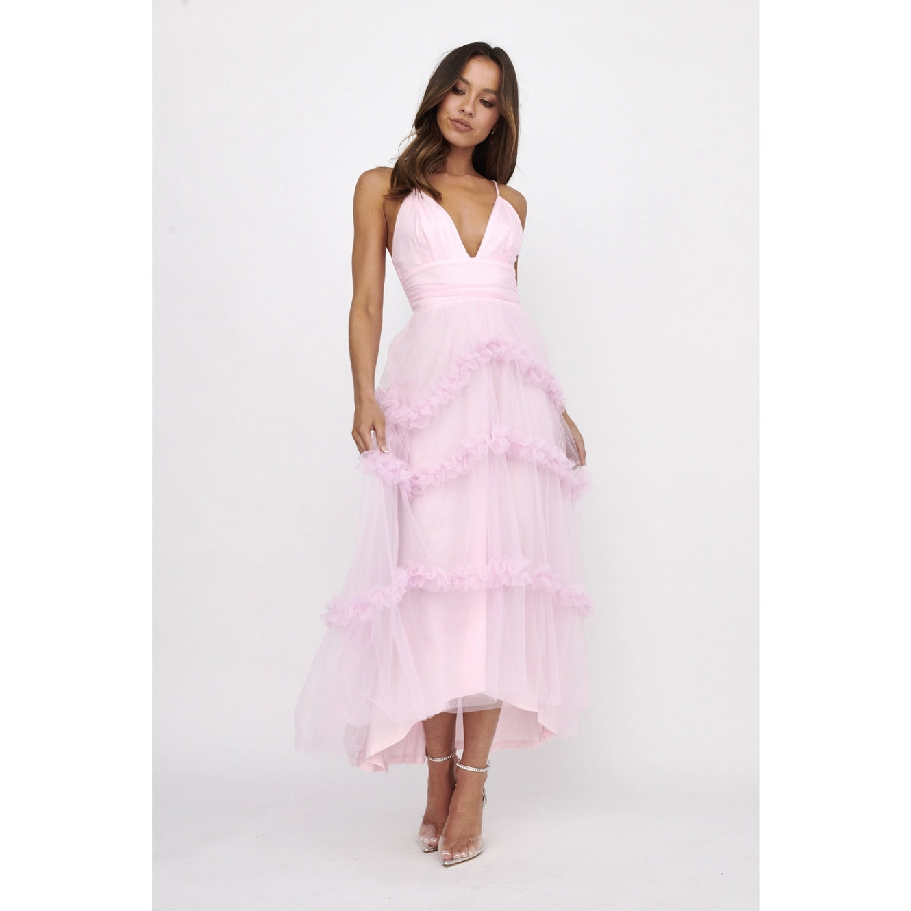 tulle tiered midi dress Arrabel Tiered Ruffle Tulle Maxi Dress Black