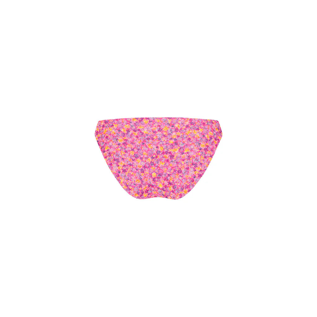 Pink floral-patterned swim bottom on a white background